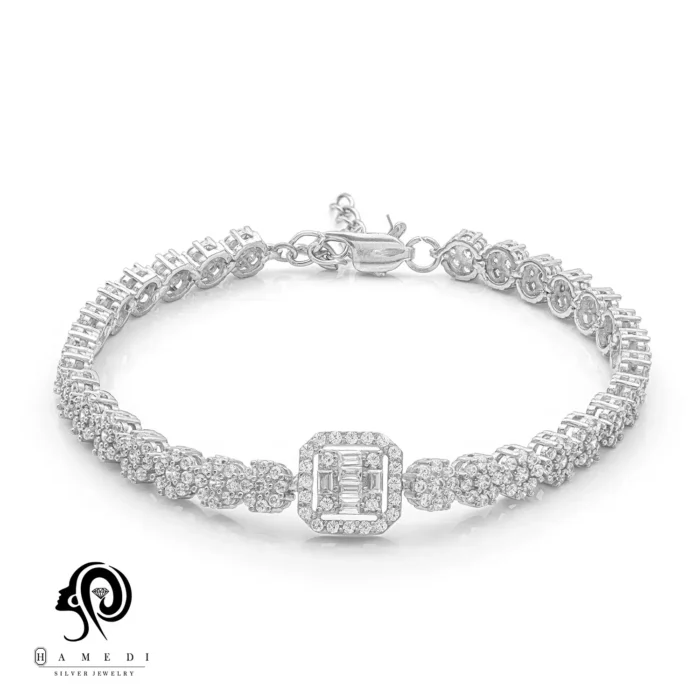 دستبند نقره زنانه فلاور و امرالدکات مدل BI F44