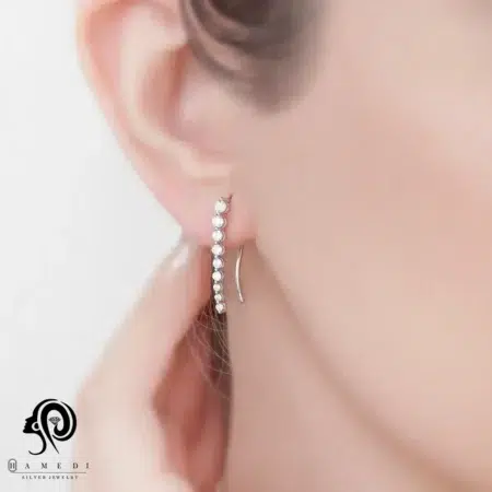 گوشواره نقره زنانه تنیسی جواهری مدل EE B114