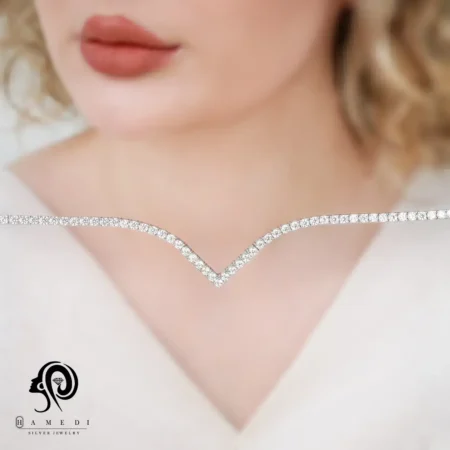 گردنبند نقره زنانه تنیسی سایز نگین 2.5 مدل KE R8