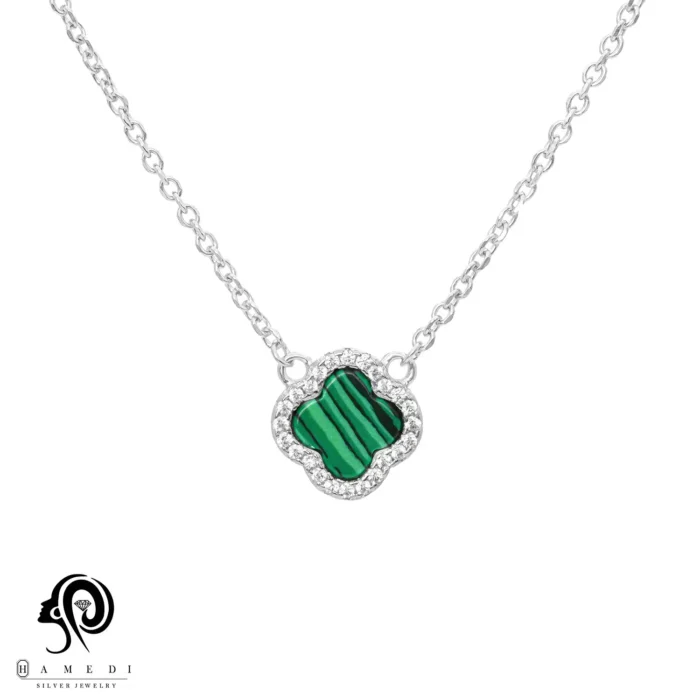 گردنبند نقره زنانه ونکلیف مالاکیت مدل KEC C27