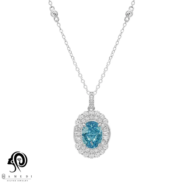 گردنبند نقره زنانه نگین رنگی مدل ME R33