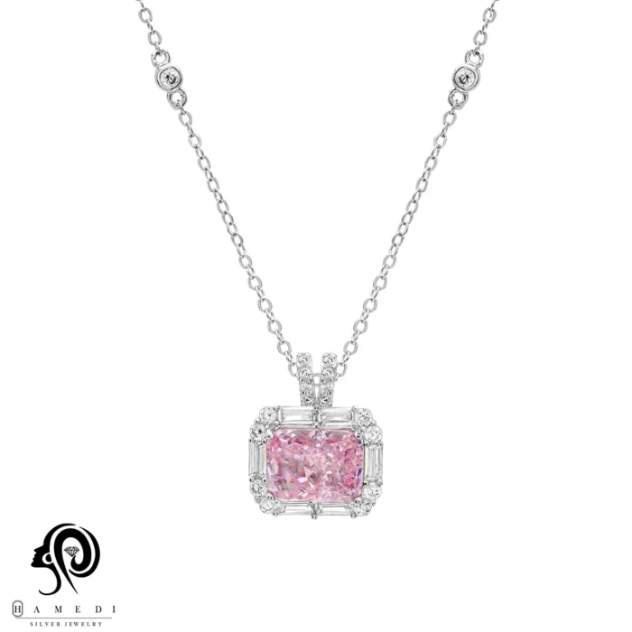 گردنبند نقره زنانه نگین رنگی مدل ME R35