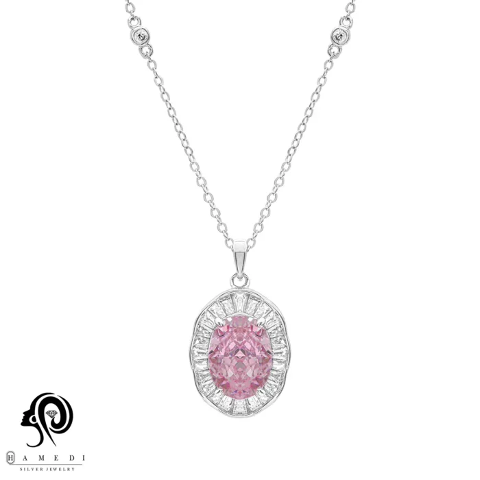 گردنبند نقره زنانه نگین رنگی مدل ME R36