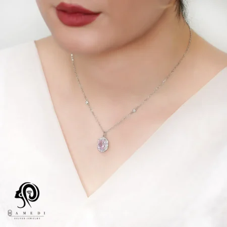 گردنبند نقره زنانه نگین رنگی مدل ME R36