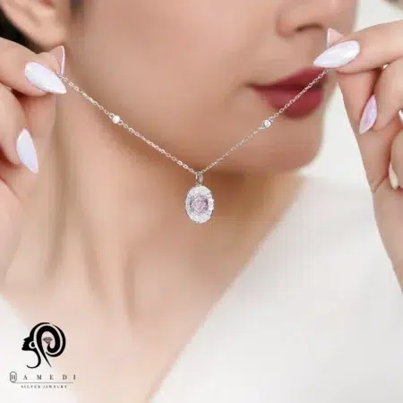 گردنبند نقره زنانه نگین رنگی مدل ME R36