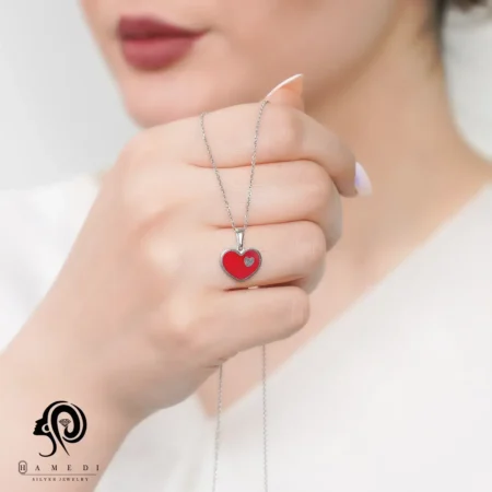 مدال نقره زنانه قلب قرمز مدل MIM T3
