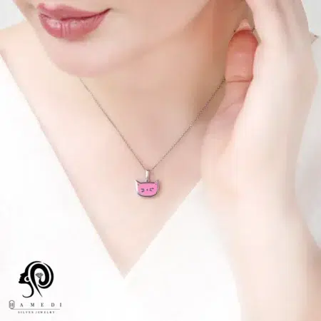 مدال نقره زنانه گربه صورتی مدل MIM T5