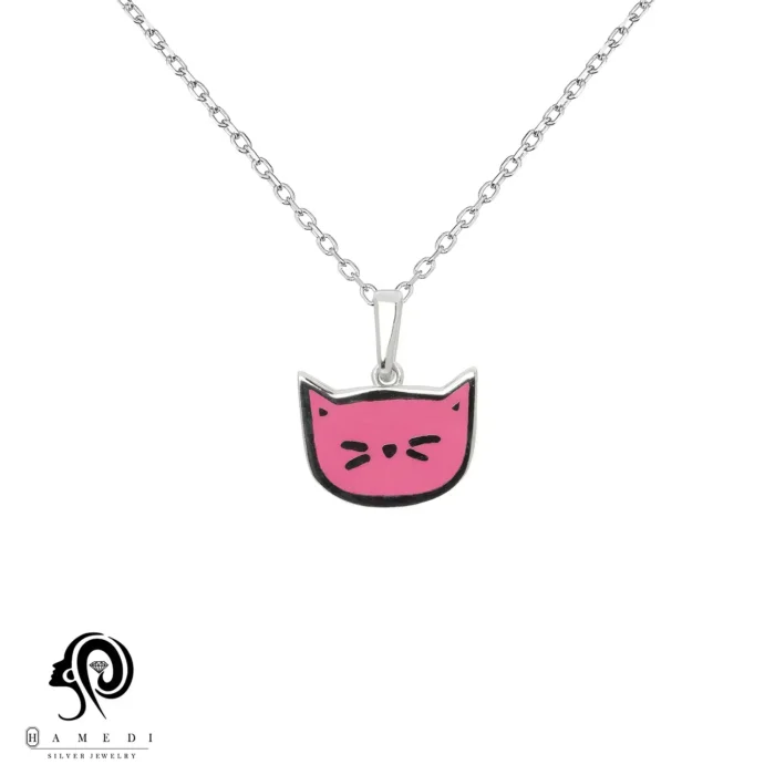مدال نقره زنانه گربه صورتی مدل MIM T5