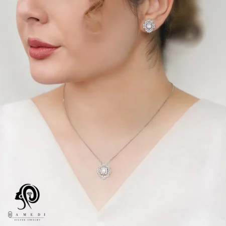 نیم ست نقره زنانه مجلسی جواهری مدل NE D4