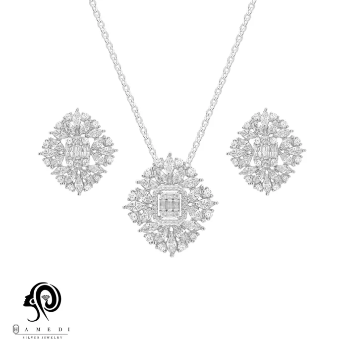 نیم ست نقره زنانه مجلسی جواهری مدل NE D4