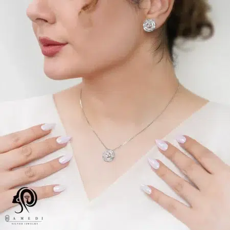 نیم ست نقره زنانه مروارید اسپرتی مدل NE Y14