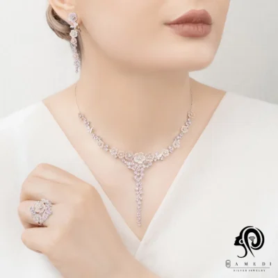 سرویس صدفی نقره زنانه جواهری مدل NEC C7