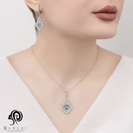 نیم ست زنانه نقره جواهری مدل NI R63