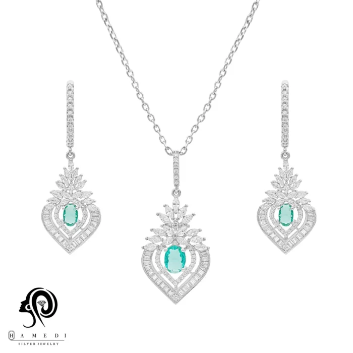 نیم ست زنانه نقره جواهری مدل NI R63