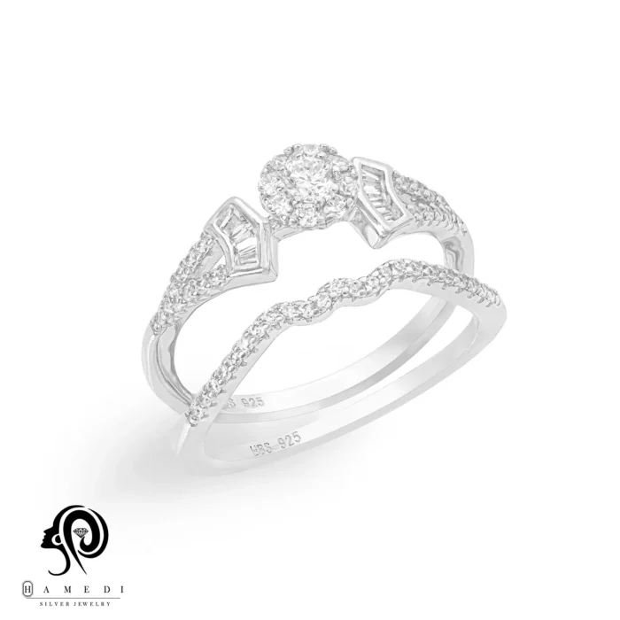 انگشتر نقره زنانه دوتیکه جواهری مدل RE F14