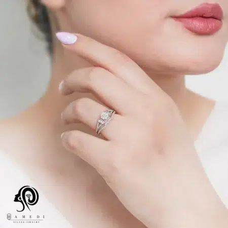 انگشتر نقره زنانه دوتیکه جواهری مدل RE F14