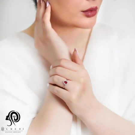 انگشتر نقره زنانه نگین رنگی مدل RI R114