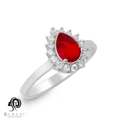 انگشتر نقره زنانه نگین رنگی مدل RI R114
