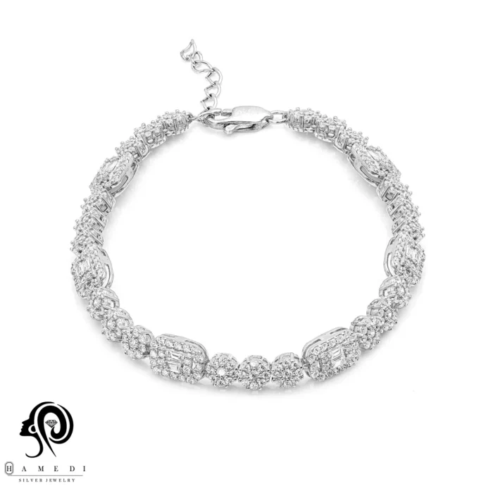 دستبند نقره زنانه فلاور و امرالدکات مدل BI F46