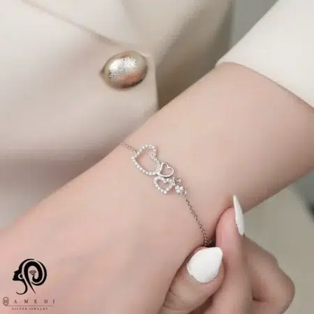 دستبند نقره زنانه طرح قلب مدل BIC B118