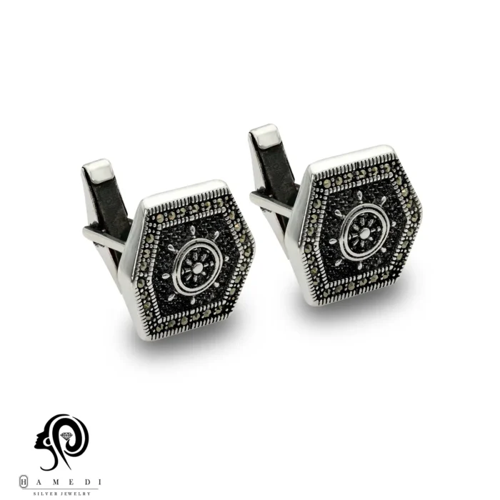 دکمه سردست نقره مردانه سُکّان مدل CE H2