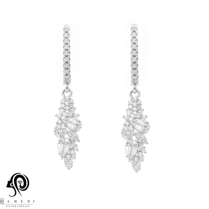 گوشواره نقره زنانه مجلسی جواهری مدل EI F11