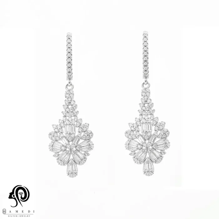 گوشواره نقره زنانه مجلسی جواهری مدل EI S10