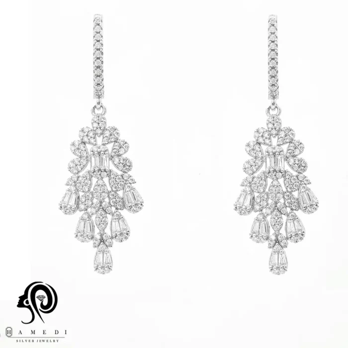 گوشواره نقره زنانه مجلسی جواهری مدل EI S9