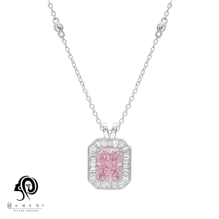 گردنبند نقره زنانه نگین رنگی مدل ME R34