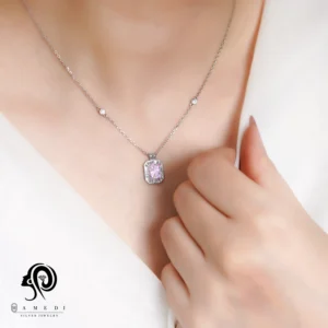 گردنبند نقره زنانه نگین رنگی مدل ME R34