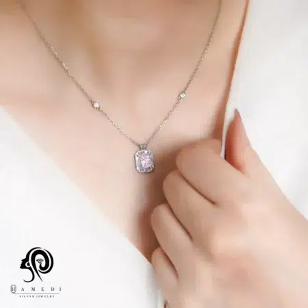 گردنبند نقره زنانه نگین رنگی مدل ME R34