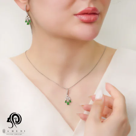 نیم ست زنانه نقره جواهری مدل NI F19