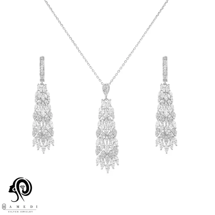 نیم ست نقره زنانه جواهری مجلسی مدل NI K16