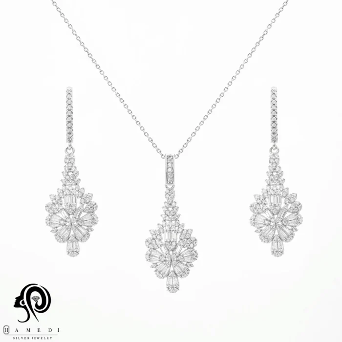 نیم ست نقره زنانه جواهری مجلسی مدل NI S29