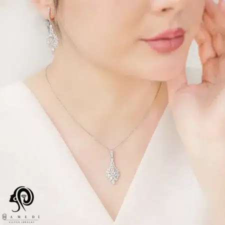 نیم ست نقره زنانه جواهری مجلسی مدل NI S29