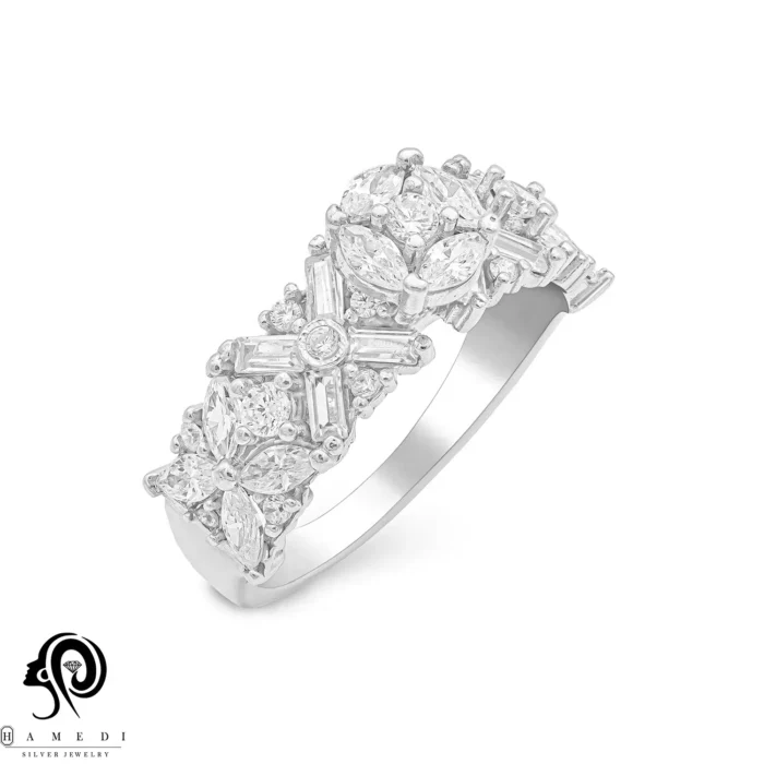 انگشتر نقره زنانه مجلسی جواهری مدل RI D12