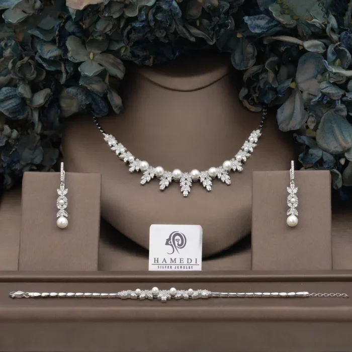 سرویس نقره زنانه جواهری مرواریدی مدل SI Y2
