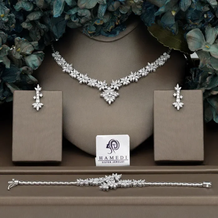 سرویس نقره زنانه جواهری لوکس مدل SIL K11