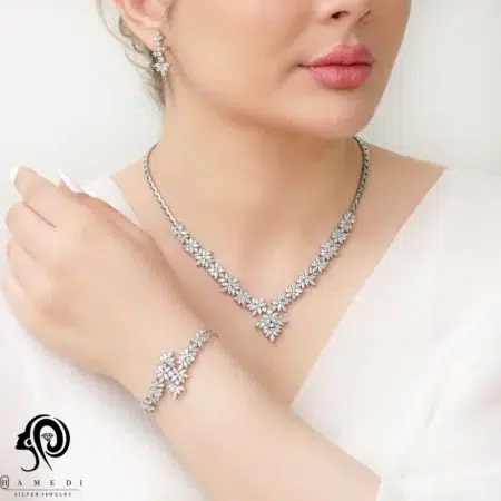سرویس نقره زنانه جواهری لوکس مدل SIL K11