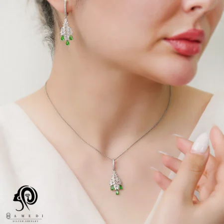 نیم ست زنانه نقره جواهری مدل NI R81