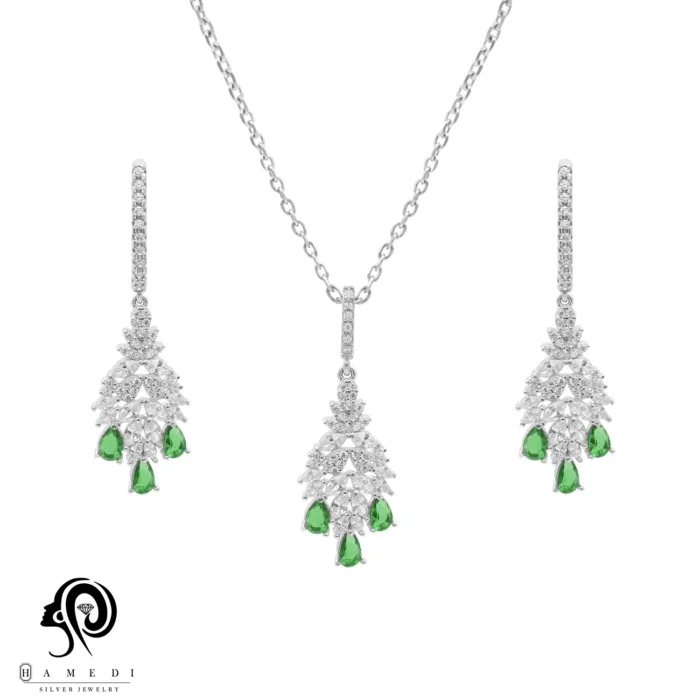 نیم ست زنانه نقره جواهری مدل NI R81