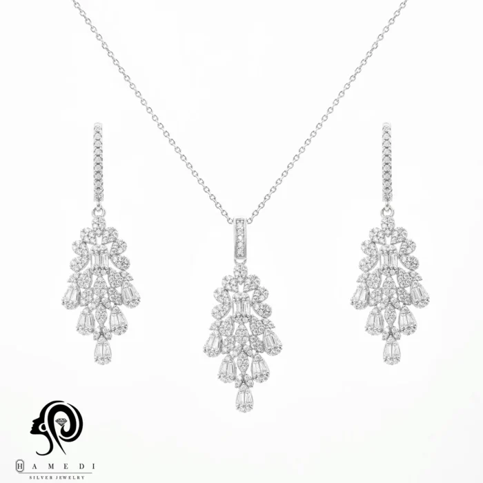 نیم ست نقره زنانه جواهری مجلسی مدل NI S28