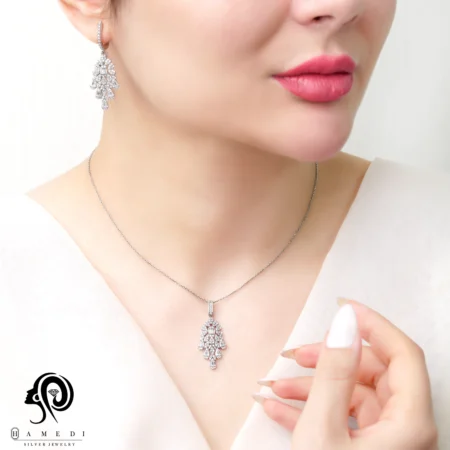 نیم ست نقره زنانه جواهری مجلسی مدل NI S28