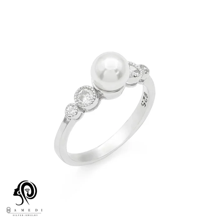 انگشتر نقره زنانه مروارید مجلسی مدل RI Y12
