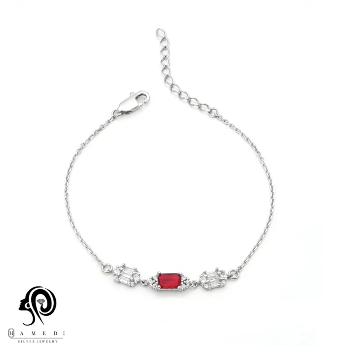 دستبند نقره زنانه نگین رنگی مدل BIC R18