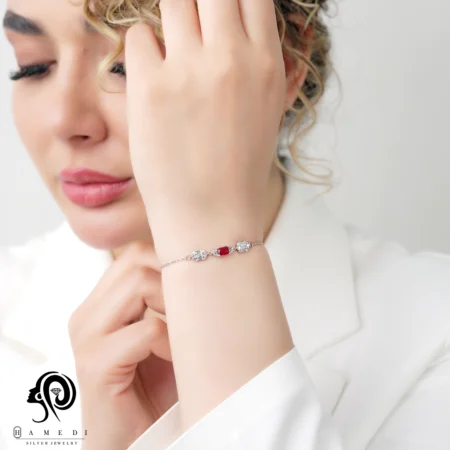 دستبند نقره زنانه نگین رنگی مدل BIC R18