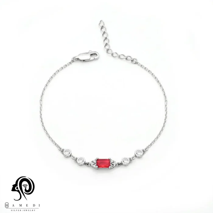 دستبند نقره زنانه نگین رنگی مدل BIC R24 