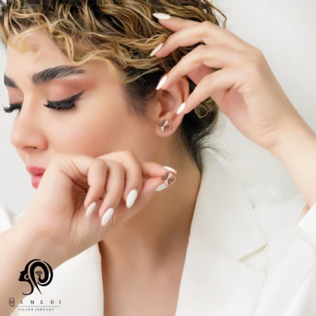 گوشواره نقره زنانه ونکلیف میخی مدل EE T21 R