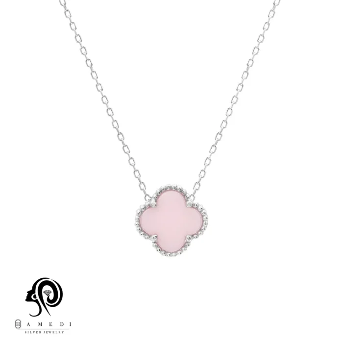 گردنبند ونکلیف صورتی نقره زنانه مدل KEC C15 P