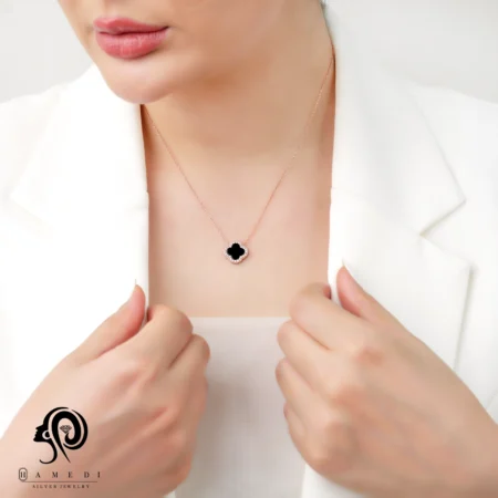 گردنبند نقره زنانه ونکلیف رزگلد مدل KEC C28 R